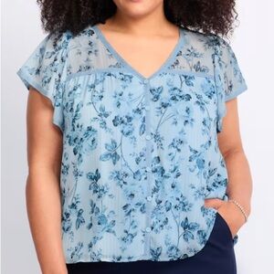 Elegant Sheer Floral Blouse in Blue